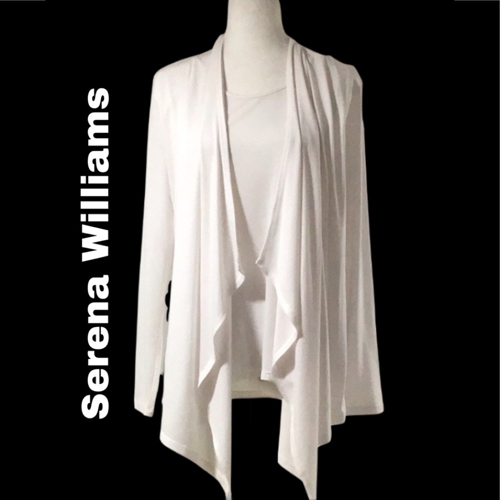 NEW Serena Williams‎ Lightweight Drape Cardigan with Attached Tank Top, White, L